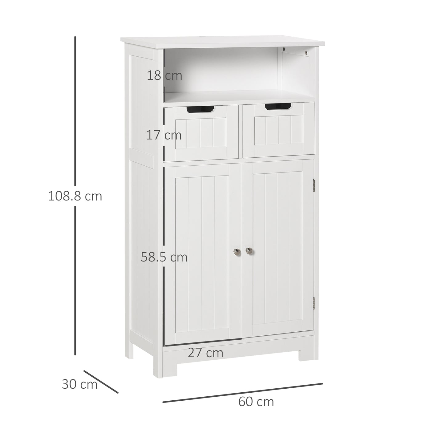 Kleankin Bathroom Floor Cabinet Free Standing Storage Cupboard with 2 Drawers Adjustable Shelf White