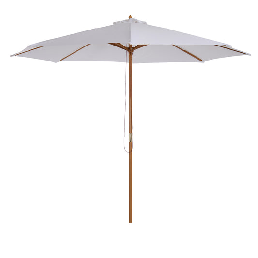 Outsunny 3(m) Fir Wooden Parasol Garden Umbrellas 8 Ribs Bamboo Sun Shade Patio Outdoor Umbrella Canopy, Cream White