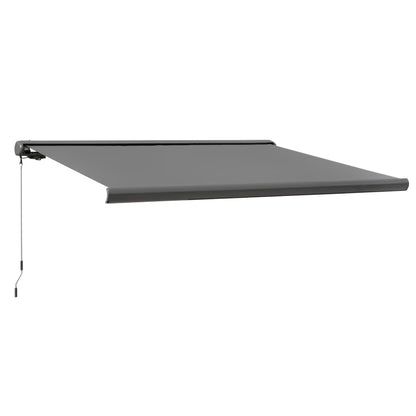 Outsunny Cassette Electric Motorised Manual Awning Door Window Patio Canopy Retractable Sun Shade w/ R/C, 350x300cm Grey