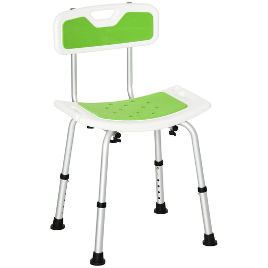 Shower Chair Seat Bathroom Stool 6-Level Height Adjustable With Backrest, Curved Seat - Green