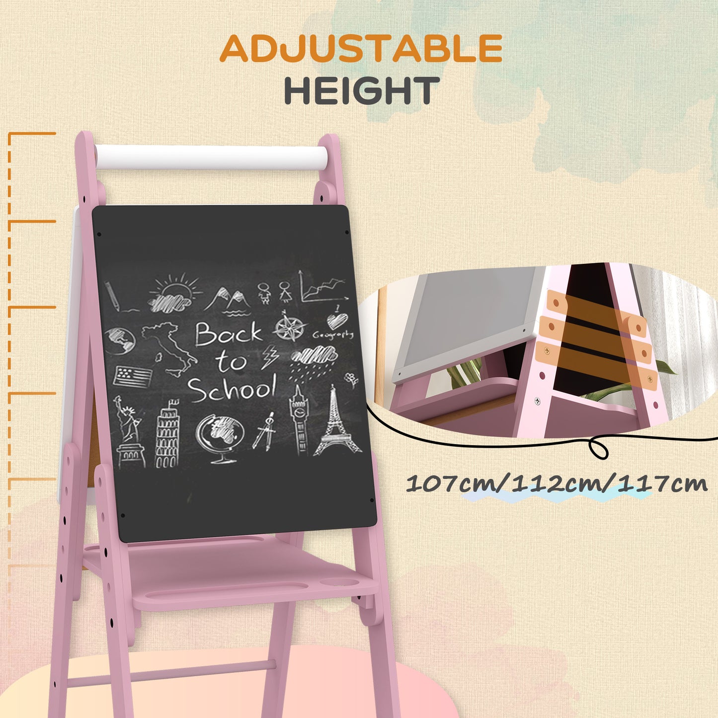 AIYAPLAY Art Easel for Kids with Paper Roll, Height Adjustable Double-Sided Whiteboard Chalkboard, 3 in 1 Easel, for Ages 3-6 Years