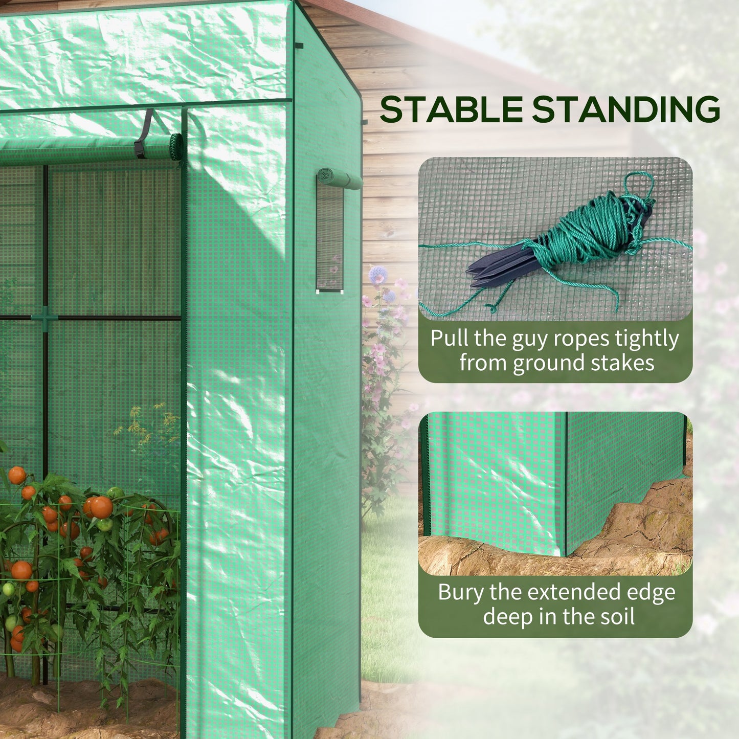 Outsunny PE Cover Walk-in Outdoor Greenhouse, Green