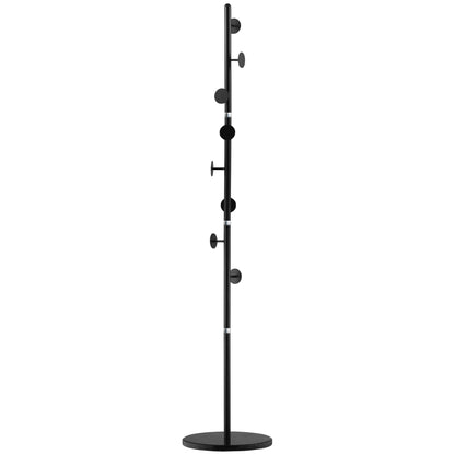 Coat Rack Free Standing Hall Tree with 8 Round Disc Hooks for Clothes, Hats,Purses, Steel Entryway Coat Stand with Marble Base, Black