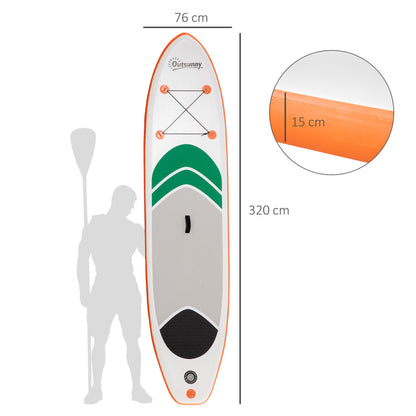 Outsunny 10'6" x 30" x 6" Inflatable Non-Slip Paddle Stand Up Board w/ Adjustable Aluminium Paddle, ISUP Accessories, 320L x 76W x 15H cm - White