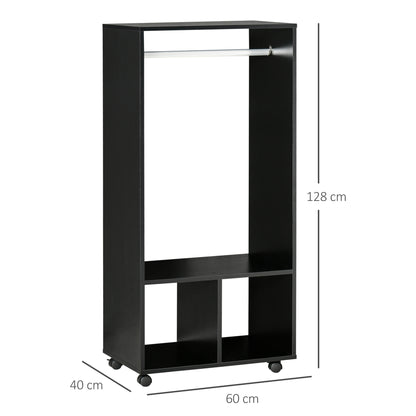 Open Wardrobe with Hanging Rod and Storage Shelves Mobile Garment Rack on Wheels Bedroom, Cloakroom, Black