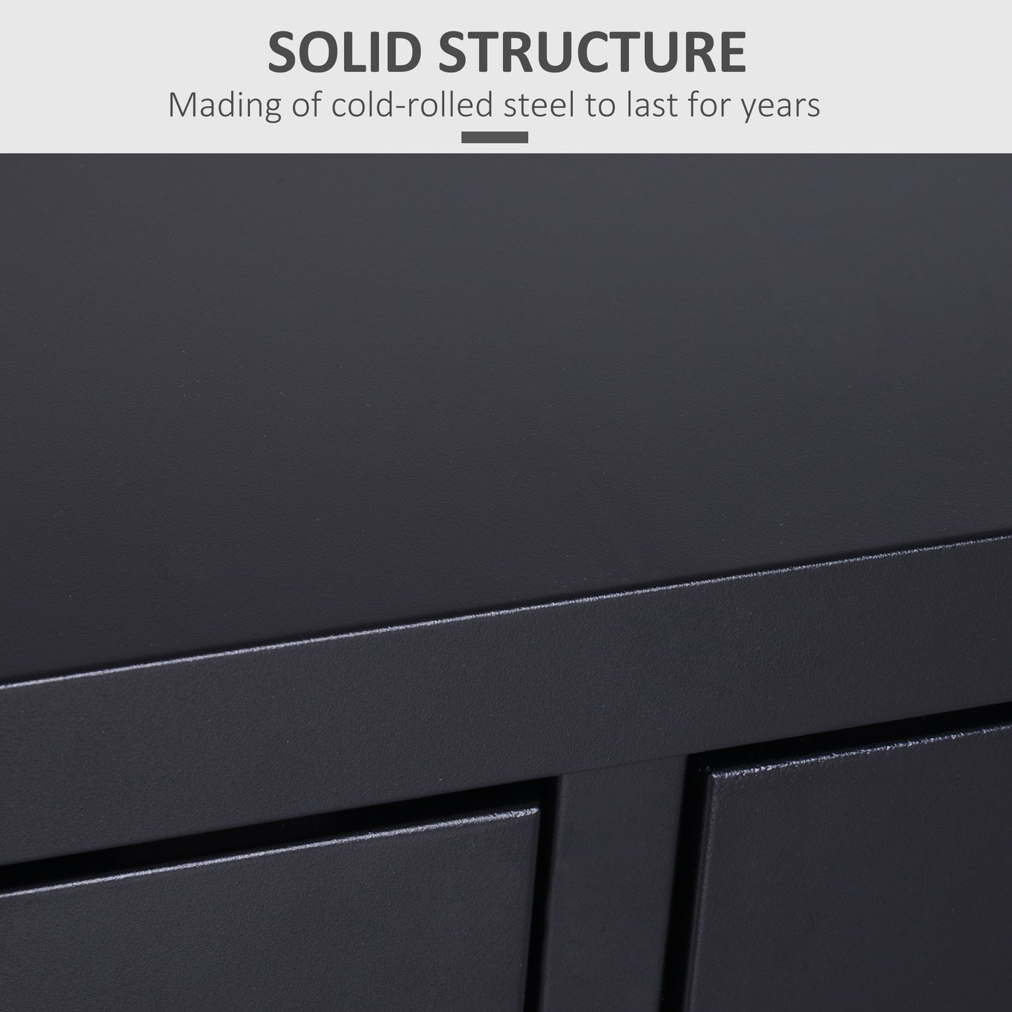 Industrial TV Cabinet Stand Media Centre Steel Shelf Doors Storage System DVD Recorder Receiver Unit - Black