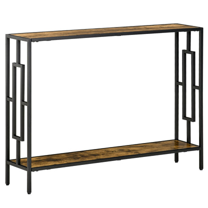 Industrial Console Table with Storage Shelf, Narrow Hallway Dressing Desk with Metal Frame for Living Room, Bedroom, Rustic Brown