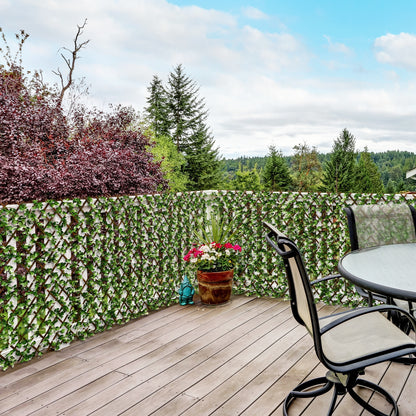 Outsunny 2 Pieces Expandable Faux Privacy Fence, 2m x 1m Decorative Trellis with Artificial Leaves, Garden Telescopic Hedge Privacy Screen