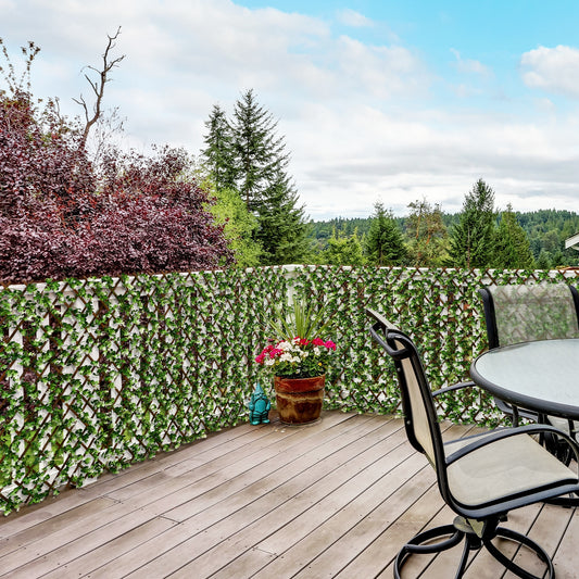 Outsunny 2 Pieces Expandable Faux Privacy Fence, 2m x 1m Decorative Trellis with Artificial Leaves, Garden Telescopic Hedge Privacy Screen
