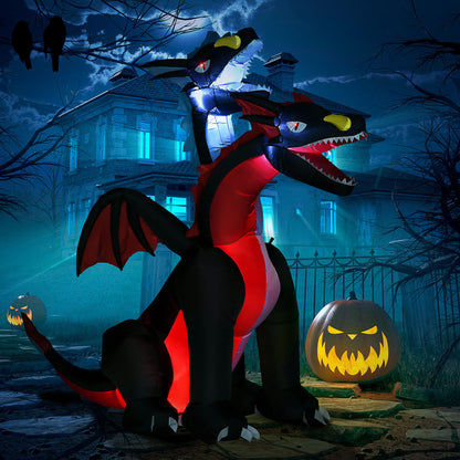 7FT Tall Halloween Inflatable Dragon with 2 Heads and LED Lights, Blow Up Halloween Party Decoration for Indoor Outdoor Yard Lawn Garden