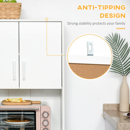 Modern Kitchen Cupboard with Storage Cabinets, 3 Drawers and Open Countertop for Living Room, White