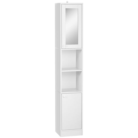 Kleankin Tall Bathroom Storage Cabinet with Mirror, Narrow Freestanding Floor Cabinet with Adjustable Shelves