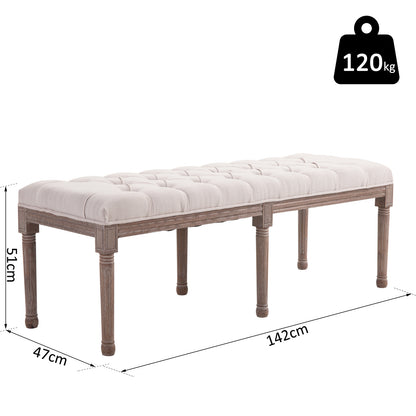 Bed End Side Chaise Lounge Sofa Stool Chic Button Tufted Window Hallway Seat Bench Wooden Leg Fabric Cover Padded Beige
