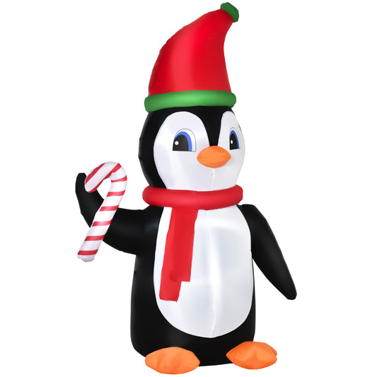 2.5m Inflatable Penguin Holding Candy Cane Blow Up Outdoor Decoration With LED Lights