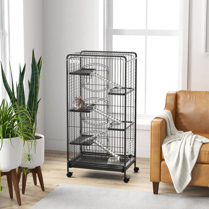 PawHut Five-Level Removable Small Animal Cage, 131cm - Black