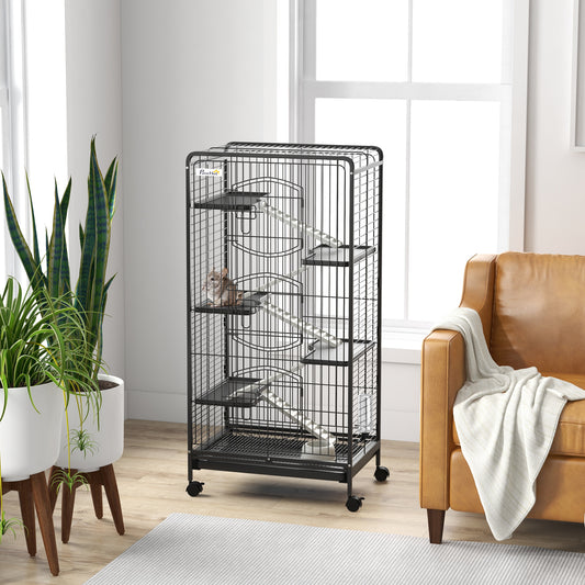 PawHut Five-Level Removable Small Animal Cage, 131cm - Black