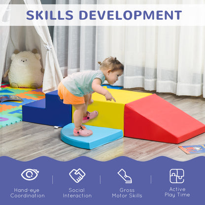 Soft Play 4-piece Climb and Crawl Foam Toddler Stairs and Ramp Colourful Children's Educational Software Activity Toys for Baby Preschooler