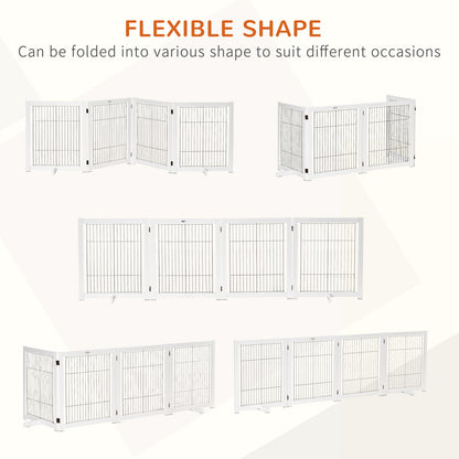 PawHut Dog Gate Wooden Foldable Small & Medium-Sized Pet Gate 4 Panel with Support Feet Pet Fence Safety Barrier for House Doorway Stairs White