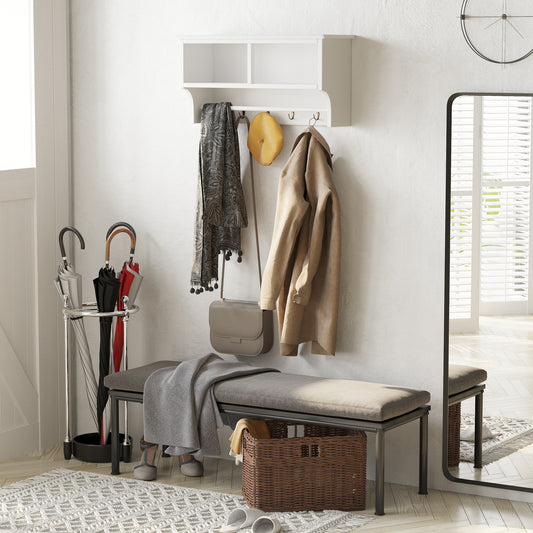 Entryway Coat Rack Wall Mounted Shelf With Wicker Basket And Hooks (2 Baskets, White)