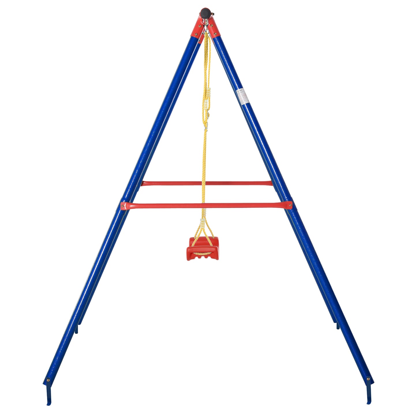 Outsunny Metal Swing Set with Seat Adjustable Rope Heavy Duty A-Frame Stand Backyard Outdoor Playset for Kids Fun 6-12 Years Old Blue