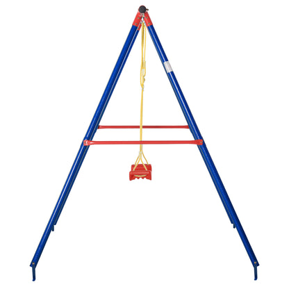 Outsunny Metal Swing Set with Seat Adjustable Rope Heavy Duty A-Frame Stand Backyard Outdoor Playset for Kids Fun 6-12 Years Old Blue