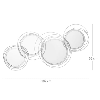 Metal Wall Art Modern Decorative Mirror Decor Hanging Home Wall Sculptures for Living Room Bedroom Dining Room, Silver