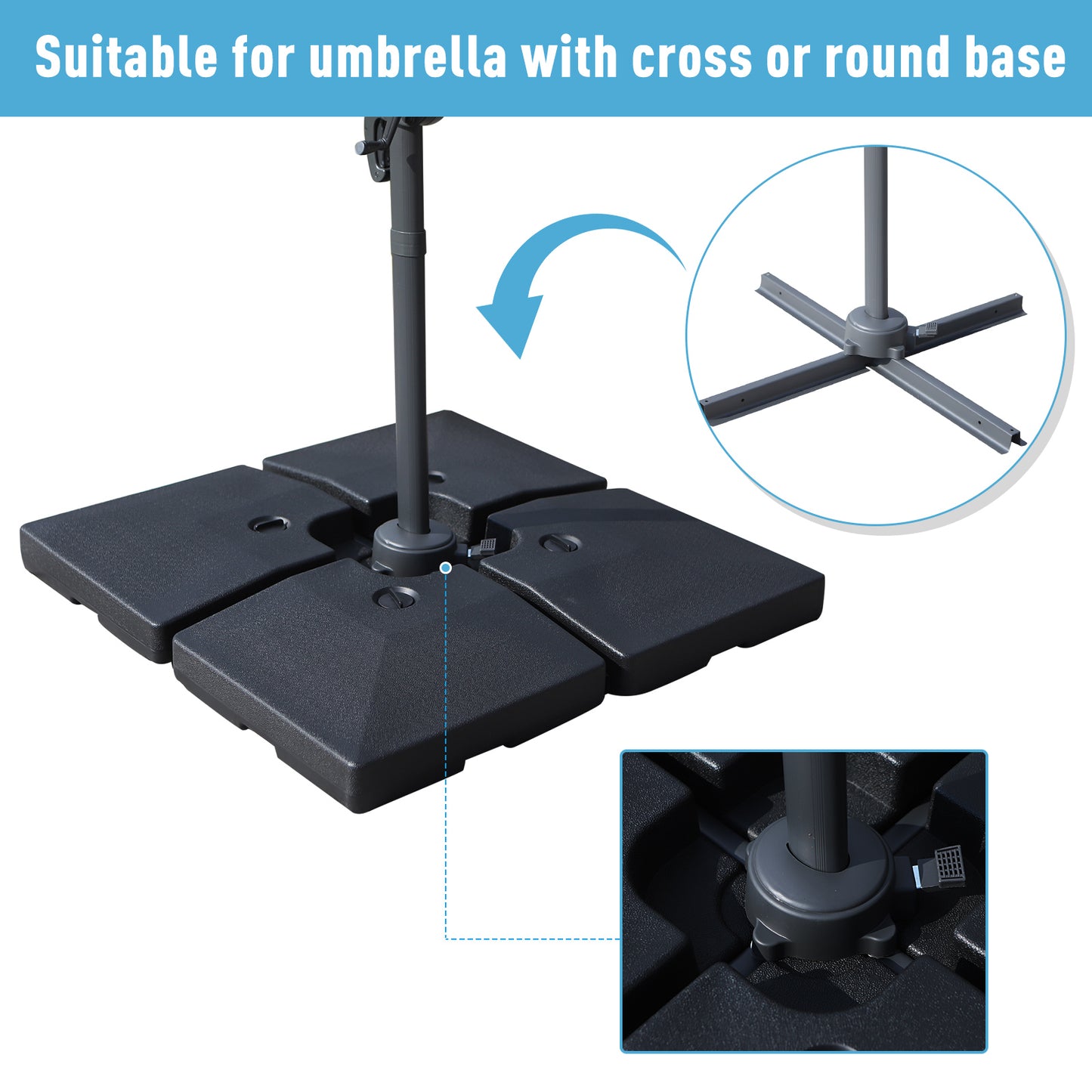 Outsunny 4 Pieces Portable Sand or Water Fillable Parasol Base Cross Stand Weights Square Holder Cantilever Garden (Pole&Cross Stand NOT INCLUDED)