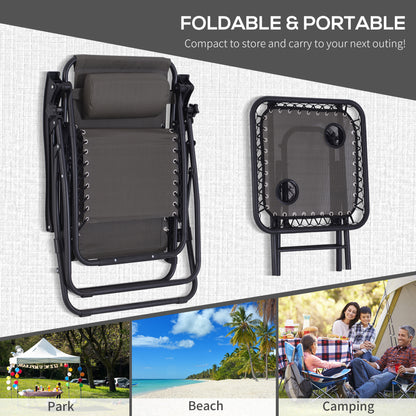 Outsunny 3 Piece Folding Zero Gravity Chairs Sun Lounger Table Set w/ Cup Holders Reclining Garden Yard Pool, Dark Grey
