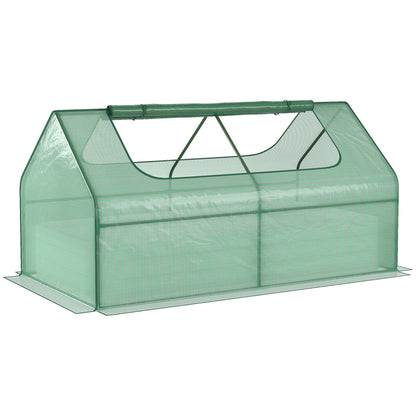 Raised Garden Bed w/ Greenhouse, Steel Planter Box w/ Plastic Cover, Roll Up Window, Dual Use for Flowers, Herbs, 185L x 95W x 92H cm, Green