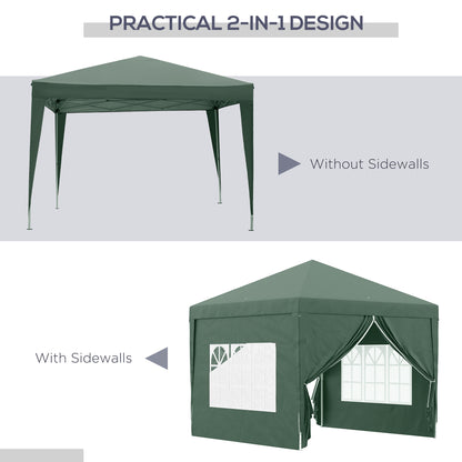 Outsunny 3 x 3m Pop Up Gazebo, Wedding Party Canopy Tent Marquee with Carry Bag and Windows, Green