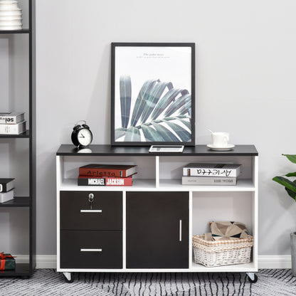 Mobile File Cabinet Home Office Lateral Filing Cabinet, Printer Stand with Open  Shelves, Storage Organizer with Lockable Drawer, Black