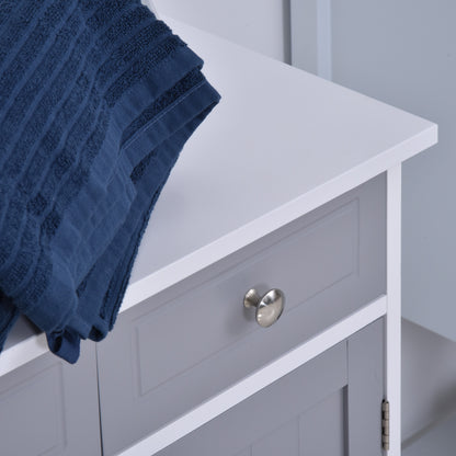 Kleankin Bathroom Storage Cabinet Free-Standing Bathroom Cabinet Unit w/ 2 Drawers Cupboard Adjustable Shelf Metal Handles 75x60cm - Grey and White