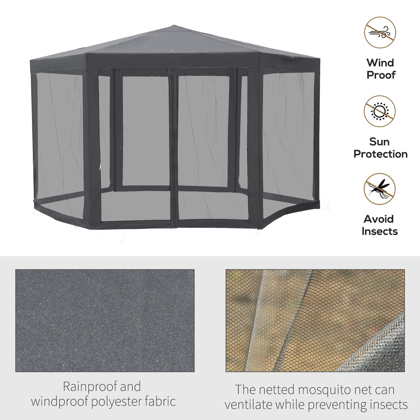 Outsunny 4M Canopy Rentals, Netting Party Tent Patio Canopy Outdoor Event Shelter for Activities, Shade Resistant, Grey