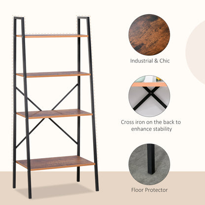 4-Tier Vintage Ladder Shelf Bookcase Wood Storage Rack Stand Plants Display Black brown