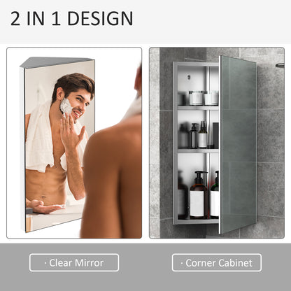 Mirror Cabinet for Bathroom Mirror Cupboard Corner Stainless Steel Wall mounted Single Door 300mm (W)