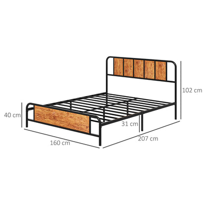 31cm Retro King Size Bed Frame, Industrial Bed Base with Headboard, Footboard, Steel Slat Support and Under Bed Storage, 160 x 207cm