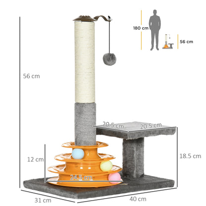 PawHut Cat Tree Tower Activity Center Climbing Stand Kitten House Furniture with Scratching Posts Toy and Perch 56cm Grey