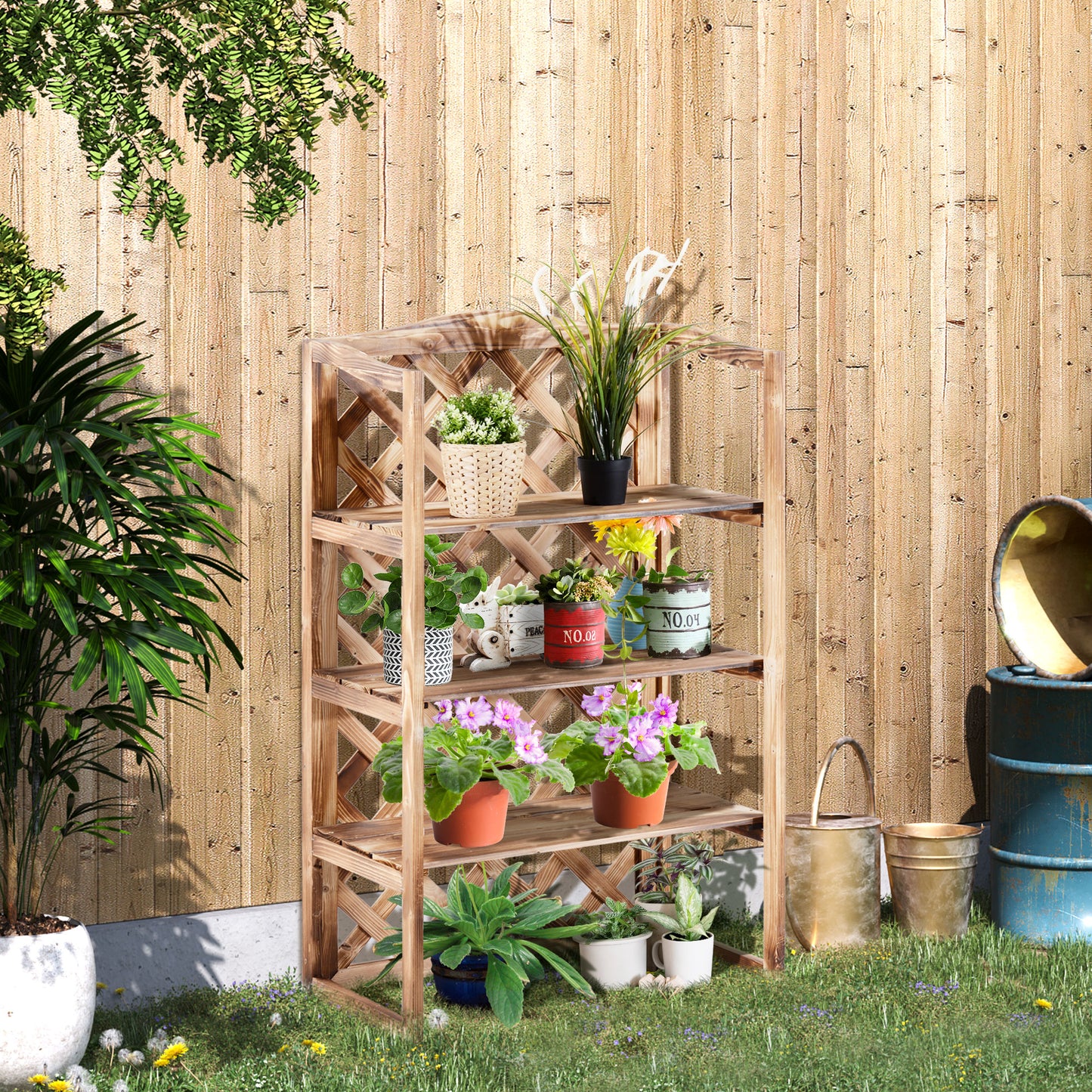 Outsunny 3-Tier Wooden Flower Stand Plant Holder Shelf Display Rack Pots Storage Outdoor Indoor  75 x 38 x 120cm