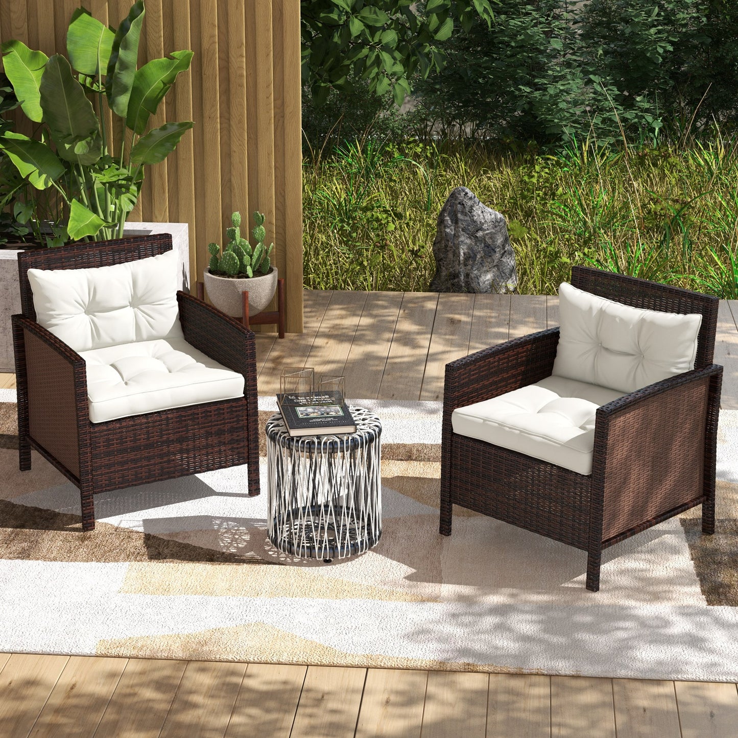 Outsunny 4-Piece Seat Cushions Back Pillows Replacement, Patio Chair Cushions Set for Indoor Outdoor, White