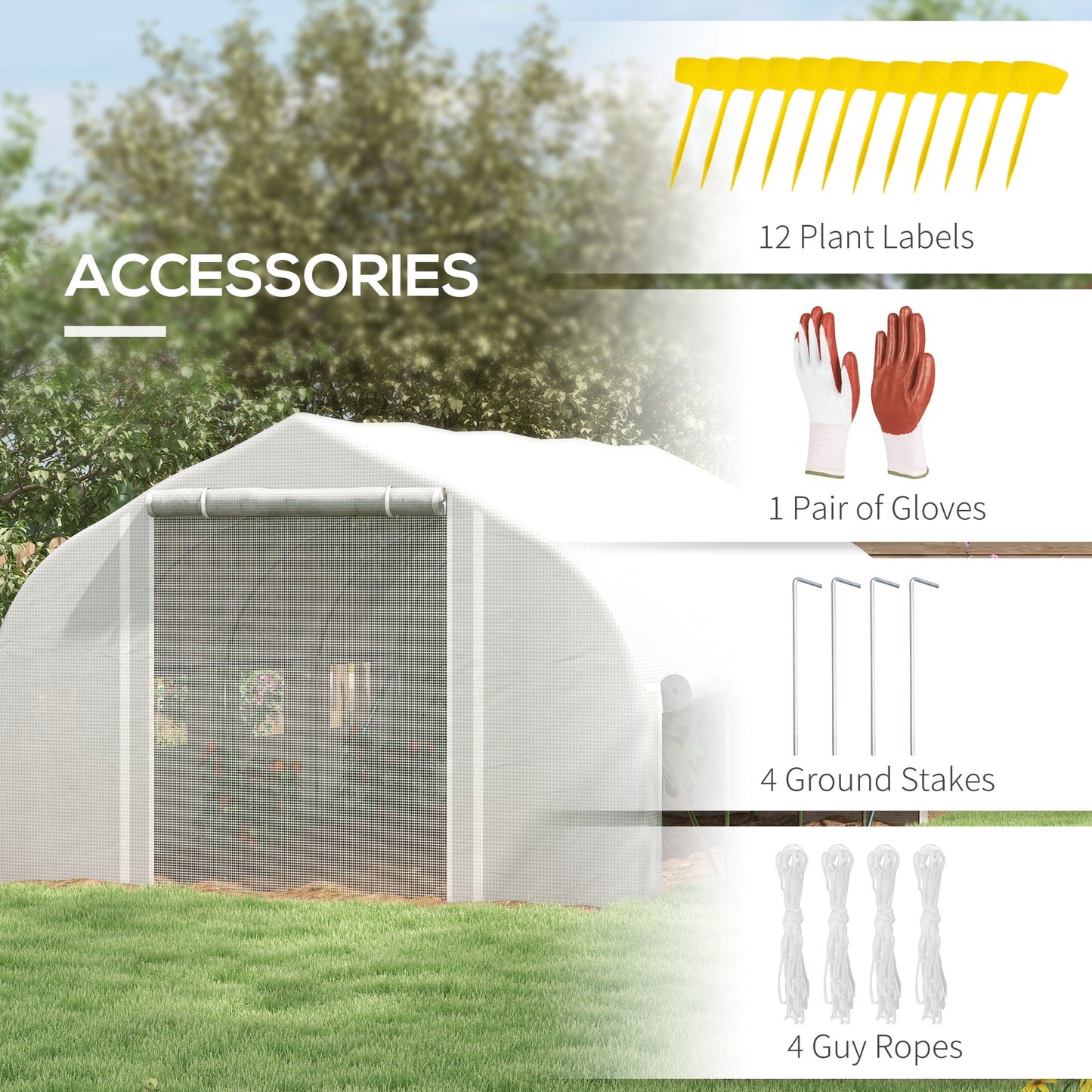Outsunny 4x3m Walk-in Polytunnel Greenhouse, Zipped Roll Up Sidewalls, Tunnel Warm House Tent w/ PE Cover, Complimentary Plant Labels & Gloves