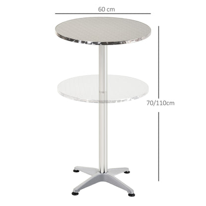 Aluminium Bistro Bar Table Round Tabletop Dining Wine Pub Stainless Steel 2 Height Settings 70cm/110cm