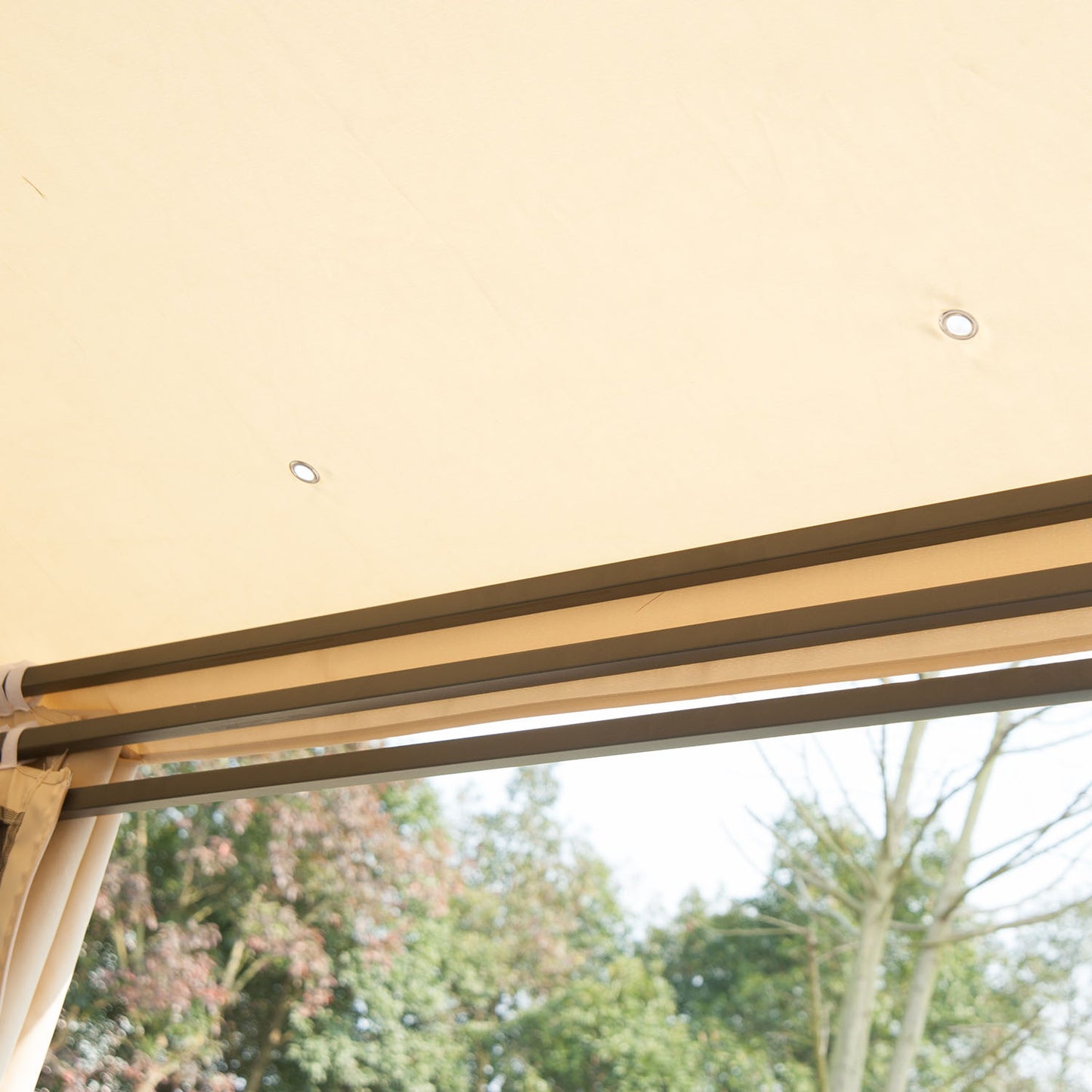 Outsunny Hexagon Gazebo Patio Canopy Party Tent Outdoor Garden Shelter w/ 2 Tier Roof & Side Panel - Beige