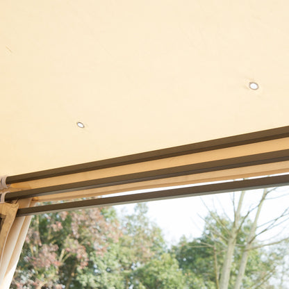 Outsunny Hexagon Gazebo Patio Canopy Party Tent Outdoor Garden Shelter w/ 2 Tier Roof & Side Panel - Beige