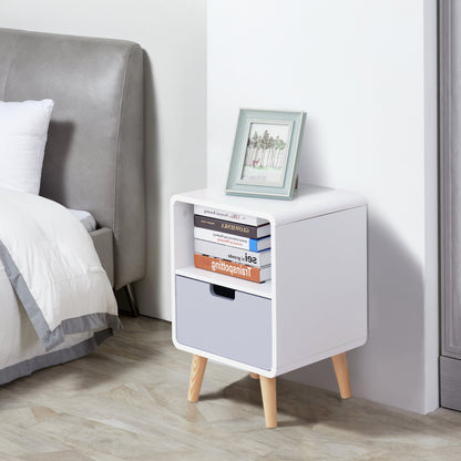 Scandinavian Retro Style Bedside Table, 40Lx38Wx58H cm-White/Grey/Natural Wood Colour