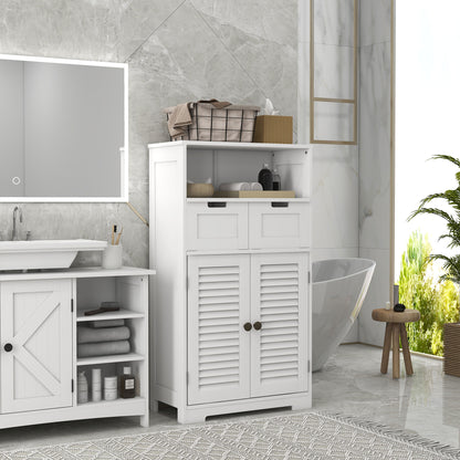 Kleankin Bathroom Storage Unit with Louvred Doors, Bathroom Floor Cabinet with Drawers, Open Shelf and Adjustable Shelf