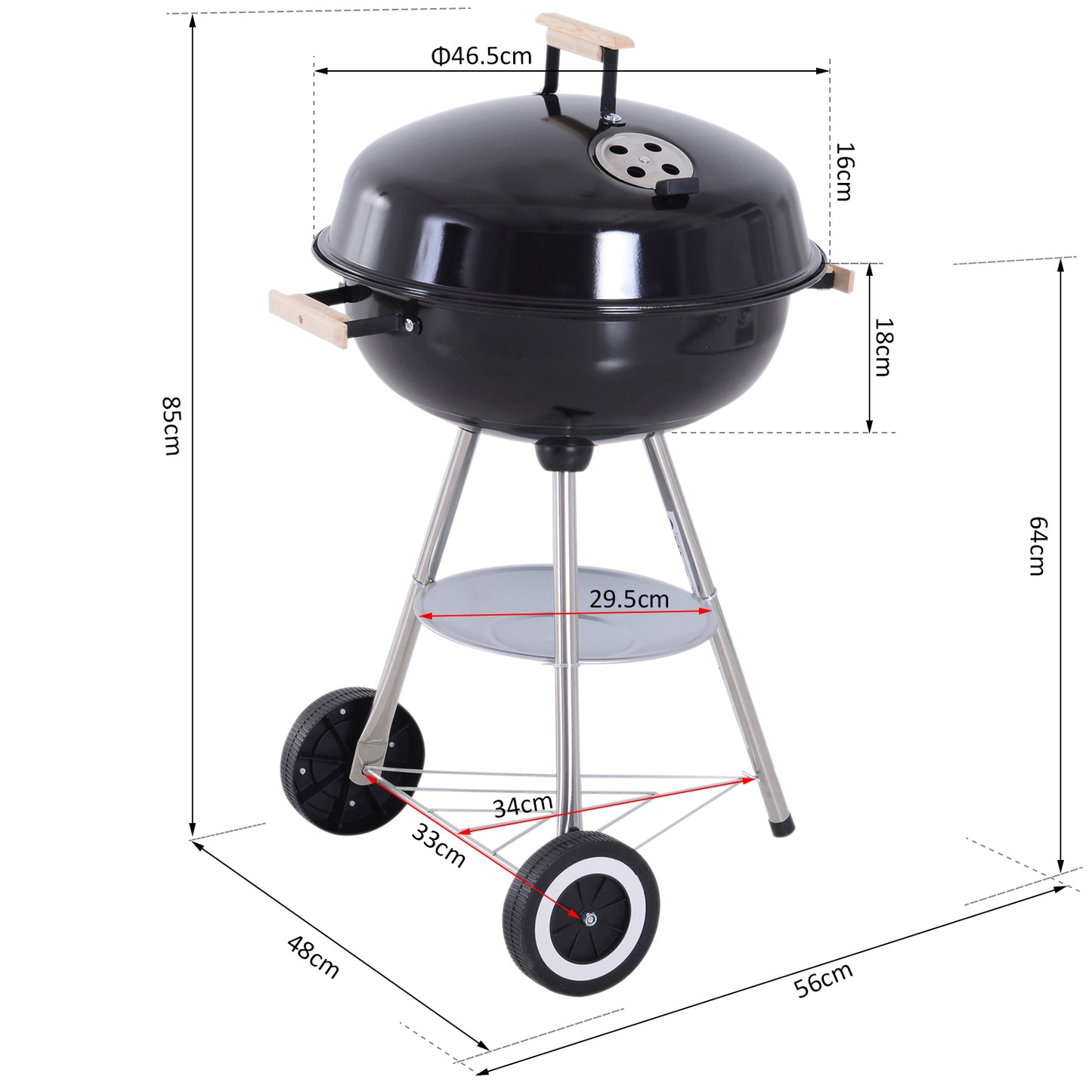 Outsunny BBQ Grill Charcoal Grill Portable Charcoal BBQ Round Kettle Grill Outdoor Heat Control Party Patio Barbecue
