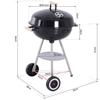 Outsunny BBQ Grill Charcoal Grill Portable Charcoal BBQ Round Kettle Grill Outdoor Heat Control Party Patio Barbecue