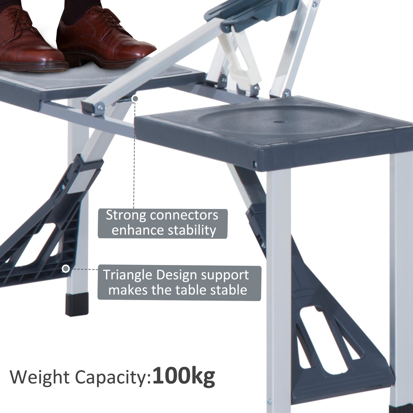 Outsunny Folding Picnic Table and Chair Set Portable Camping Hiking Dining Furniture with Four Chairs, Aluminium Frame and Suitcase for BBQ Party