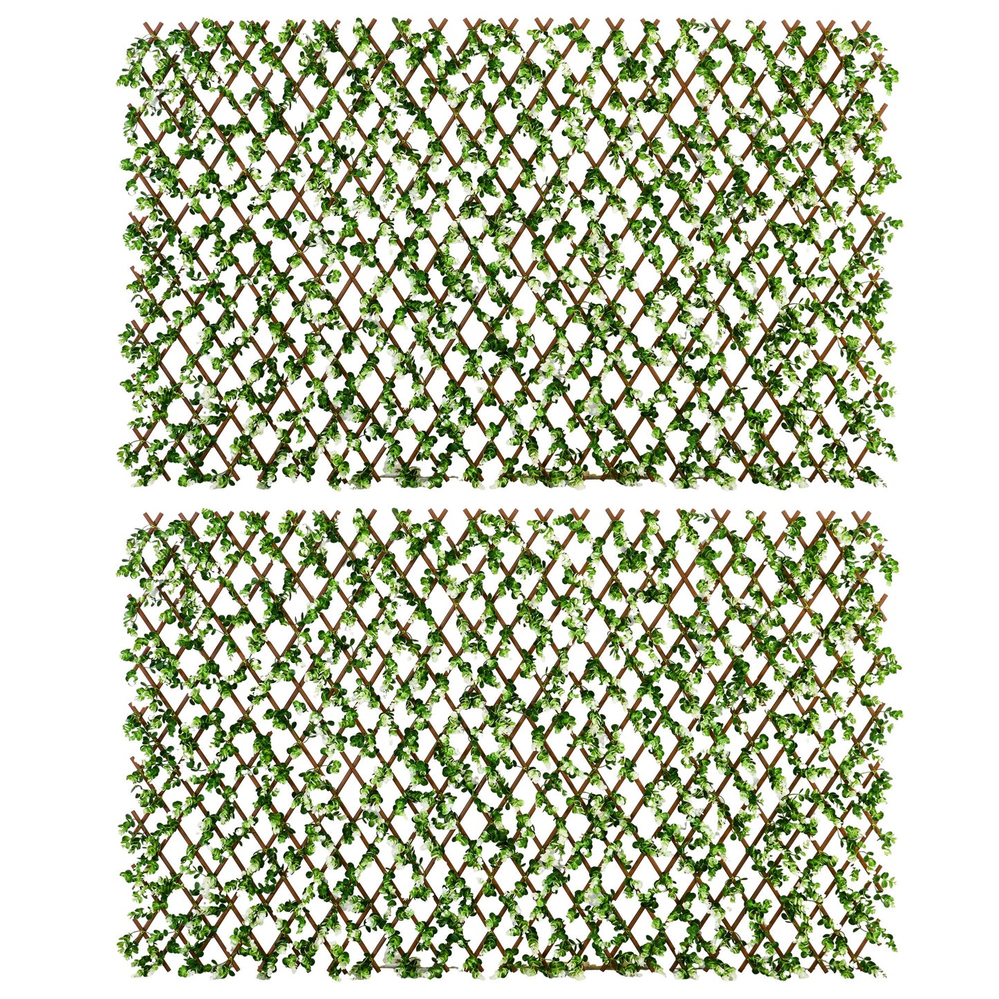 Outsunny 2 Pieces Expandable Faux Privacy Fence, 2m x 1m Decorative Trellis with Artificial Leaves, Garden Telescopic Hedge Privacy Screen