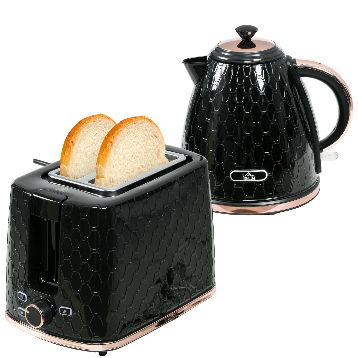 Fast Boil Kettle & 2 Slice Toaster Set, Kettle and Toaster Set with Auto Shut Off, Browning Controls, Black 1.7L 3000W
